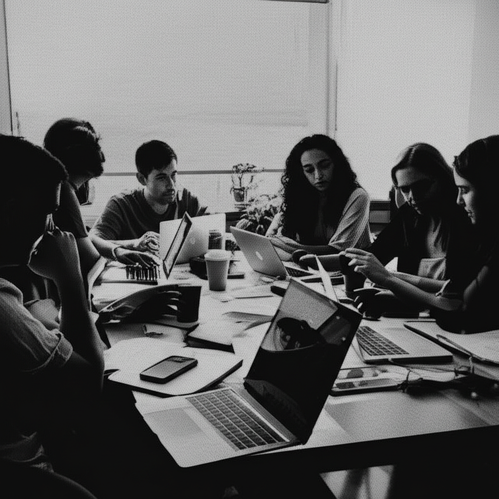 Workshop: team collaborating around laptops